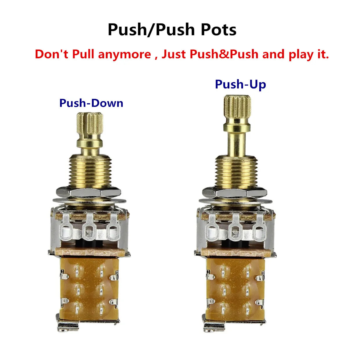 FLEOR Push Push Guitar Potentiometer A250K / B250K / A500K / B500K Copper Long Split Shaft No Pull Neede