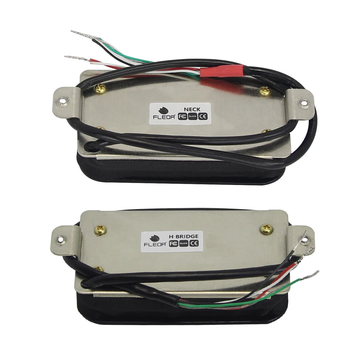 FLEOR Set of Neck and Bridge High Output Hot Dual Rail Humbucker Pickups Ceramic Available in Black or White