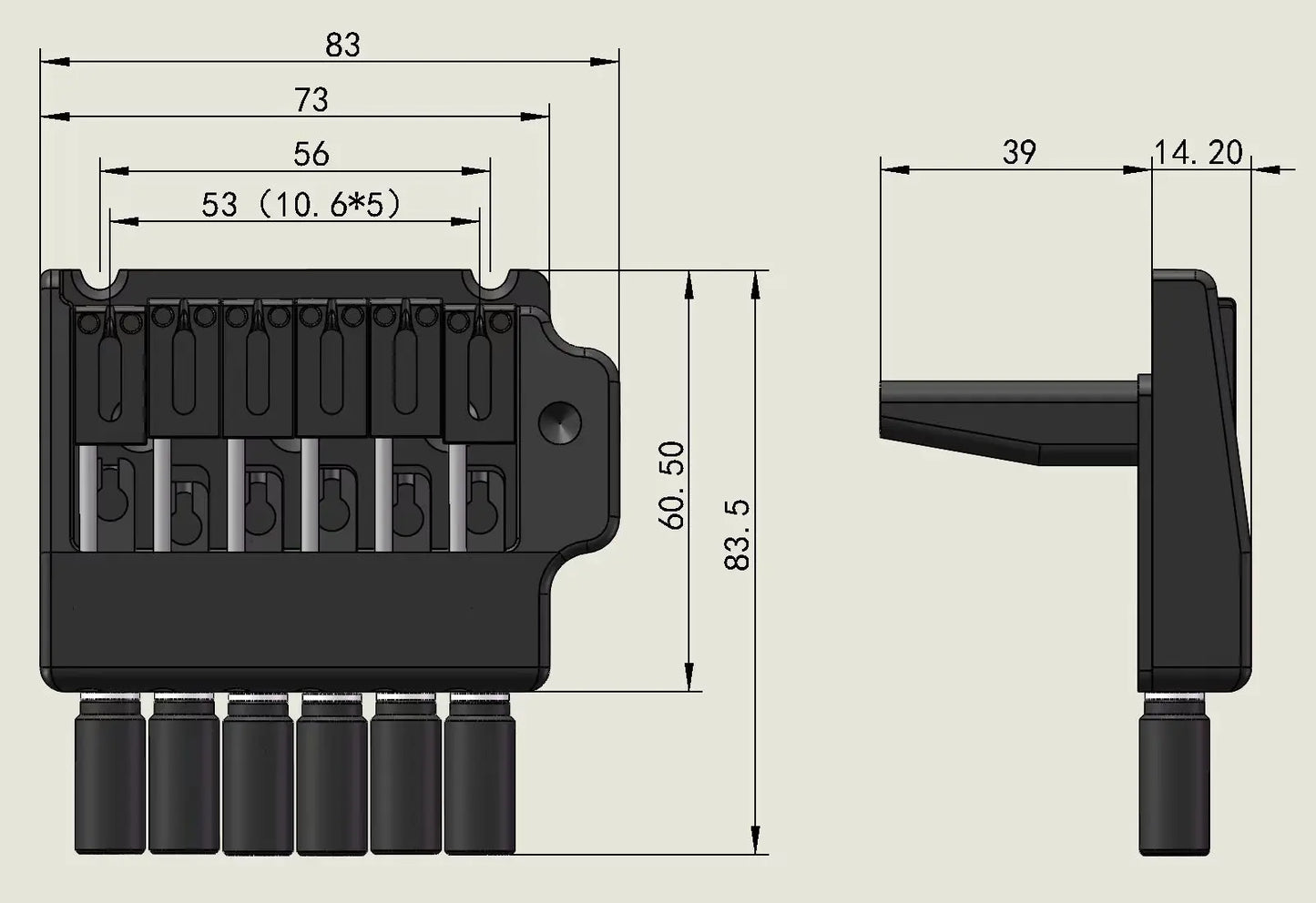 GUYKER 6 String Bridge Tailpiece for Headless Tremolo System Black