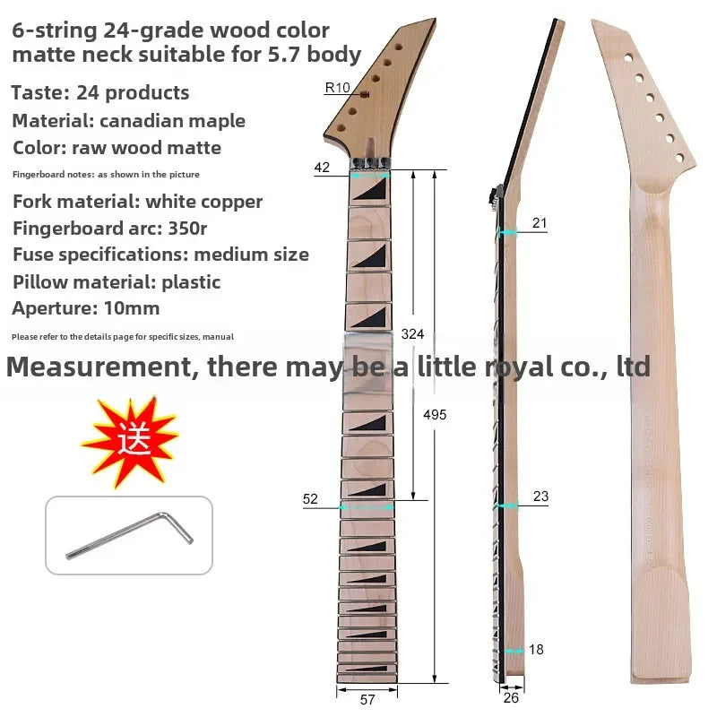 24 Fret Electric Guitar Neck – Canadian Maple, Jumbo Frets, DIY Professional, 5.7cm Heel Width