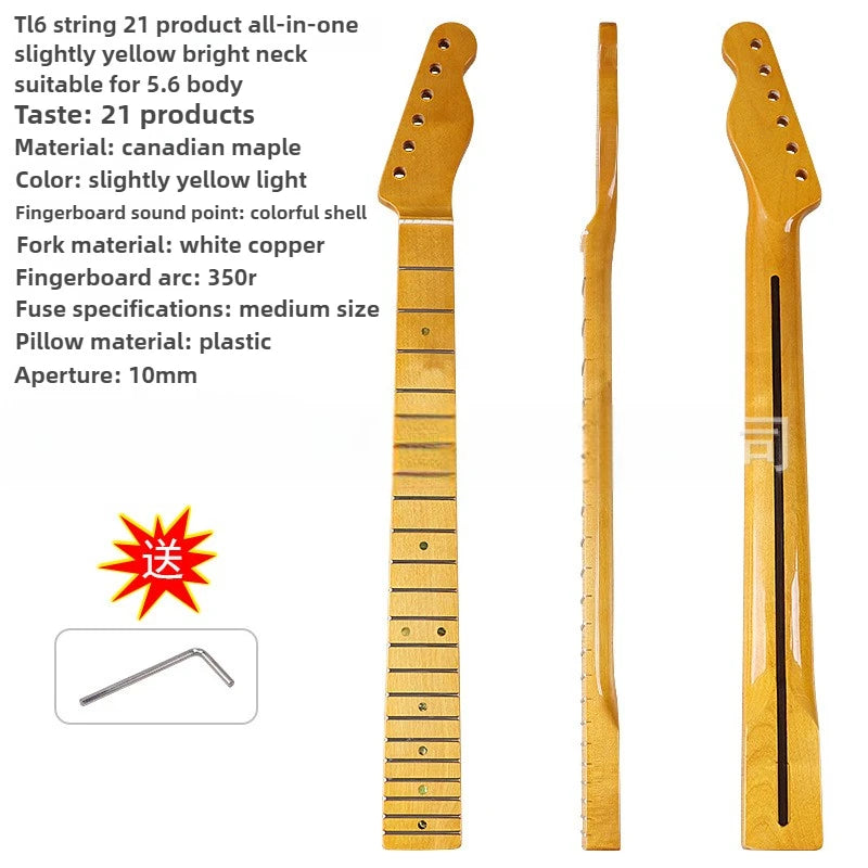 Electric guitar TL neck 6 strings 21 frets integrated handle yellowish bright light plus maple