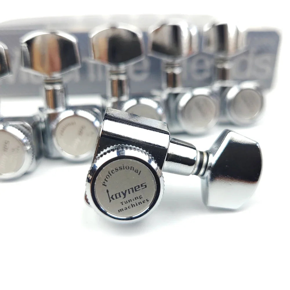 1 Set 6 In-Line Locking Guitar Tuners – No Screws, Chrome Silver
