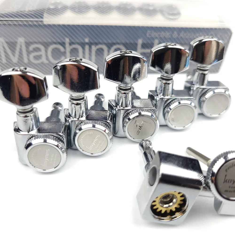 1 Set 6 In-Line Locking Guitar Tuners – No Screws, Chrome Silver