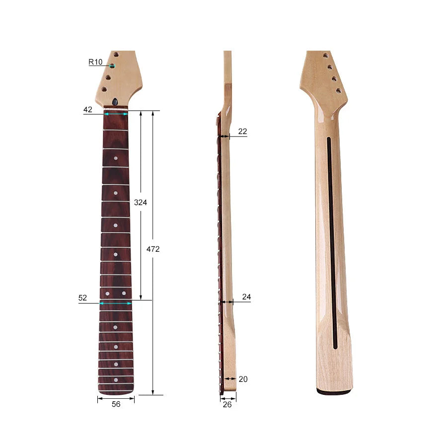 ST Style Electric Guitar Neck – 6-String, 22 Frets, Canadian Maple with Rosewood Fingerboard, Bright Finish