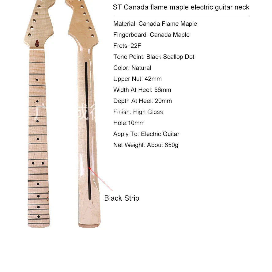 6-String 22-Fret Tiger Stripe ST Style Neck – Bright Natural Maple