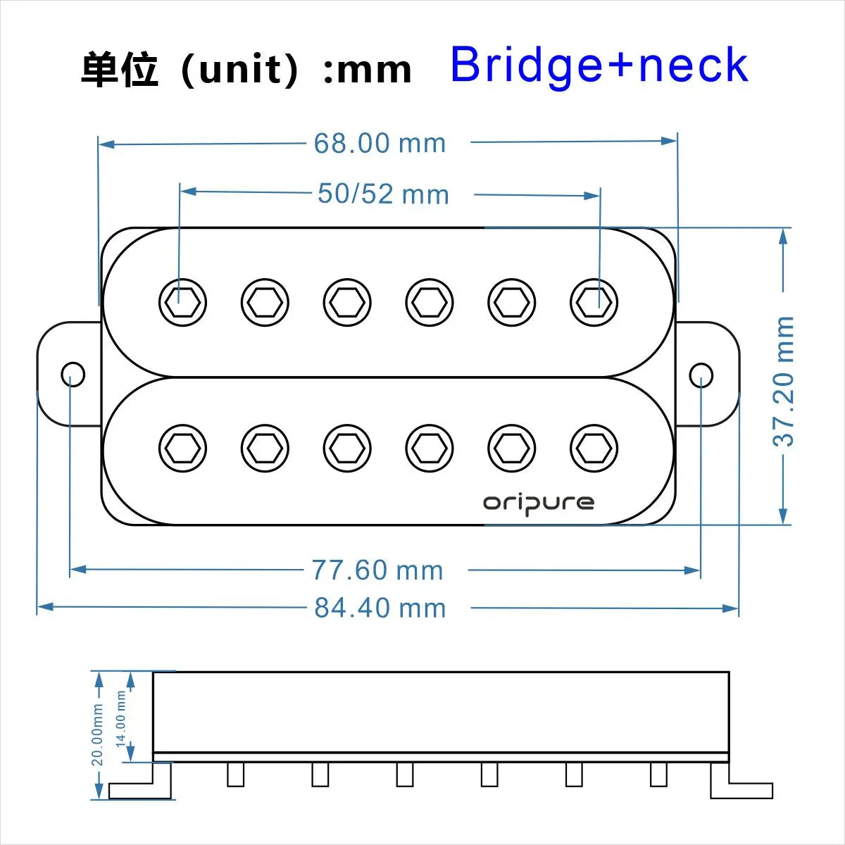 OriPure PH5 Alnico 5 mid-high Humbucker – Vintage Distortion Power (bridge 8.8k/neck 7.9k)