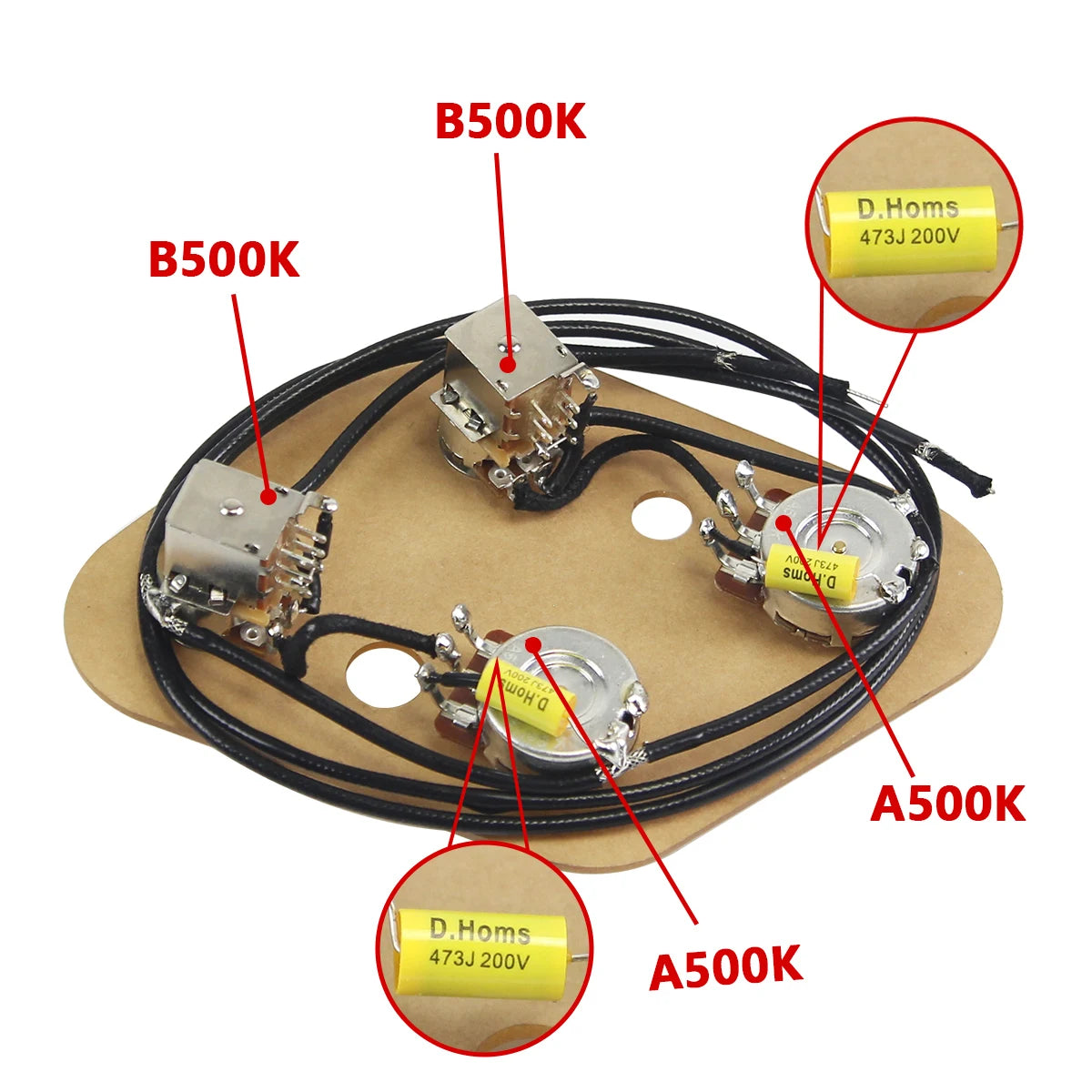New 2T2V Guitar Wiring Harness Upgrade with Coil Split Kit Push-Push Pots 500k and 3-Way Switch for LP Guitar