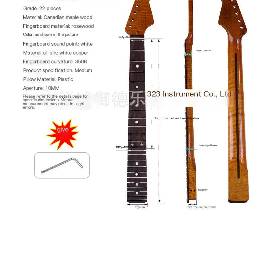 6-String 22-Fret Roasted Maple Tiger Pattern ST Neck with Rosewood Fingerboard