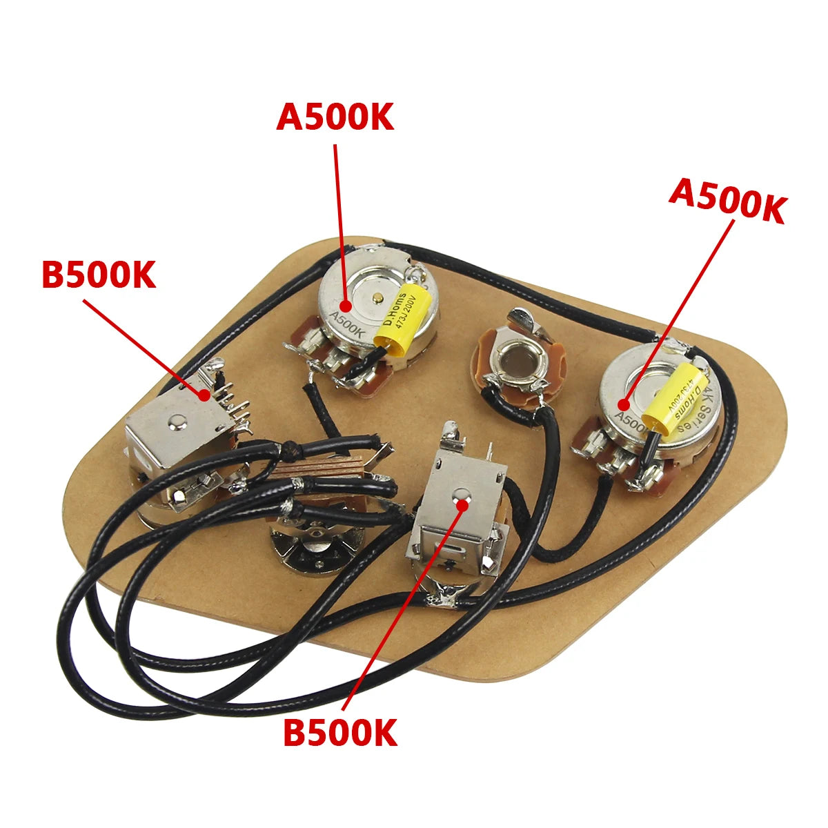 New 2T2V Prewired Electric Guitar Wiring Harness Kit with 3-Way Switch Push-Push 500k Pots and Coil Split for SG Guitar