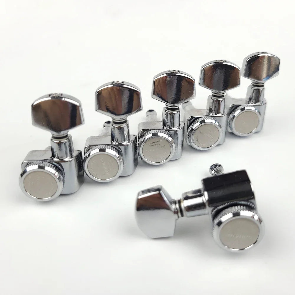 1 Set 6 In-Line Locking Guitar Tuners – No Screws, Chrome Silver