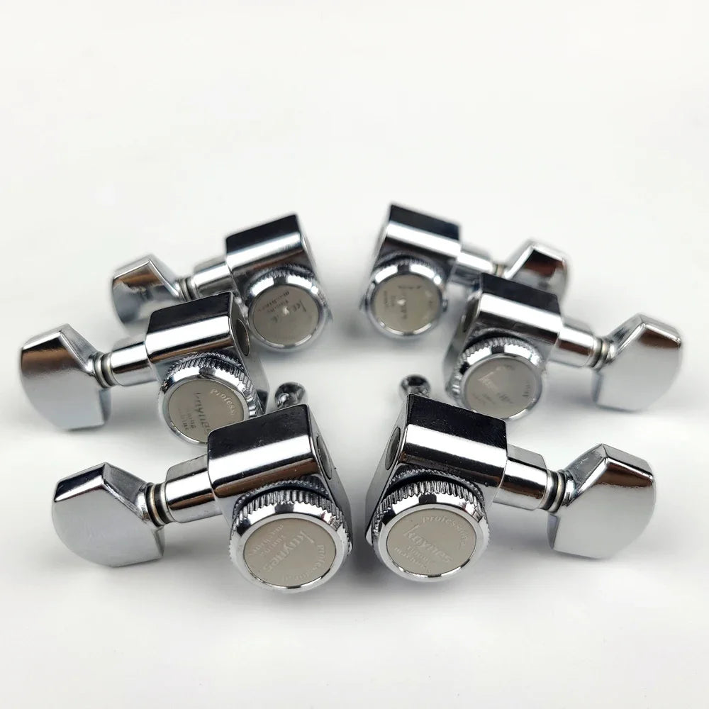1 Set 6 In-Line Locking Guitar Tuners – No Screws, Chrome Silver
