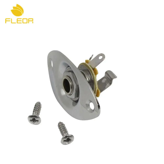 FLEOR 1pcs Oval Indented 1/4" Guitar Output Input Jack Plug Socket 6.35mm for Electric Bass Guitar , Chrome/Black Choose
