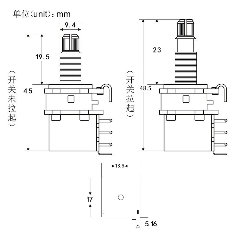 FLEOR Push Push Guitar Potentiometer A250K / B250K / A500K / B500K Copper Long Split Shaft No Pull Neede