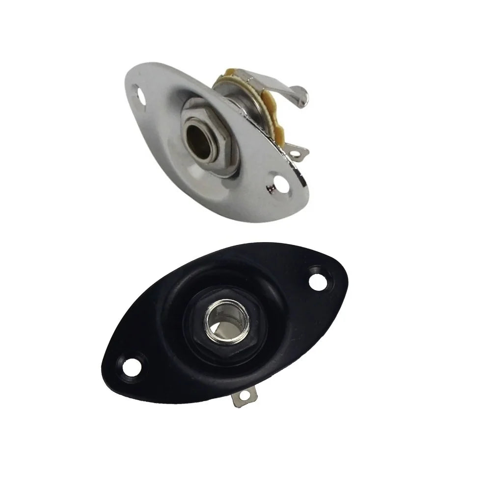 FLEOR 1pcs Oval Indented 1/4" Guitar Output Input Jack Plug Socket 6.35mm for Electric Bass Guitar , Chrome/Black Choose
