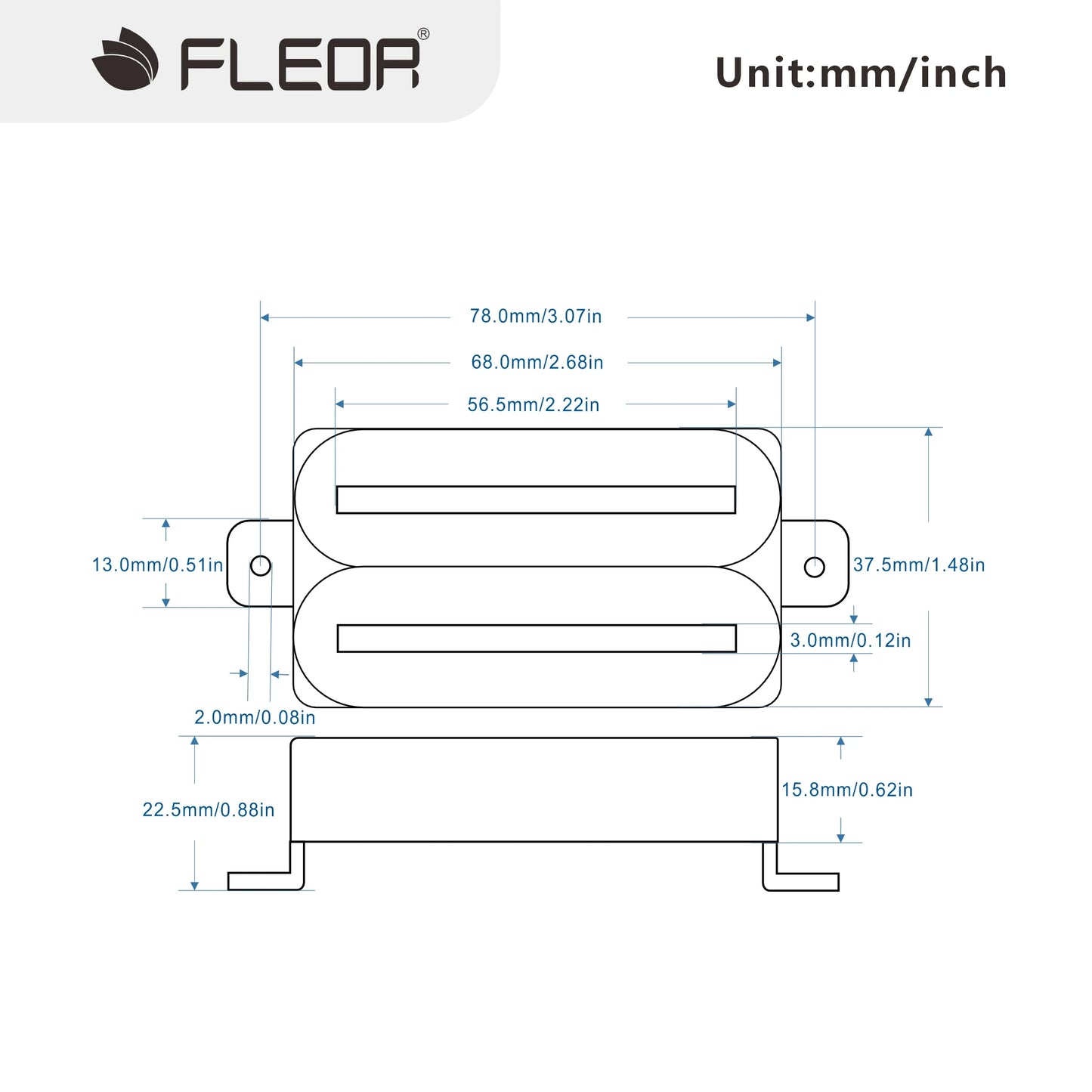 FLEOR Black Hot Dual Rails Humbucker Pickup for Electric Guitar Bridge High Output Ceramic Magnet