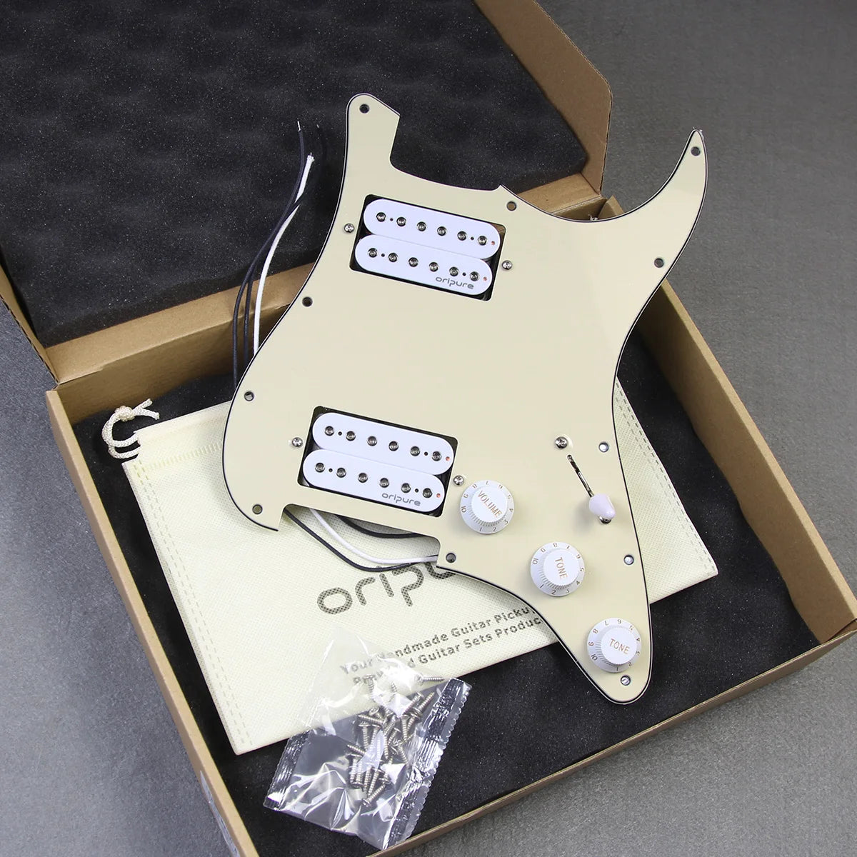 Oripure Prewired Guitar ST Pickguard HH Loaded with Alnico 5 Humbucker Pickups, 2T1V Pots, 5-Way 24-Pin Super Switch