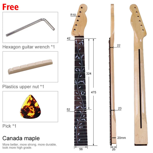Electric Guitar TL Neck 6 Strings 22 Frets Tree of Life Carved Fingerboard Bright