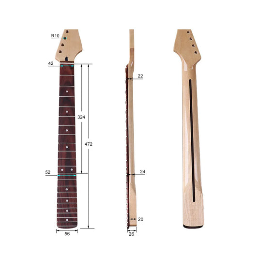 ST Style Electric Guitar Neck – 6-String, 22 Frets, Canadian Maple with Rosewood Fingerboard, Bright Finish