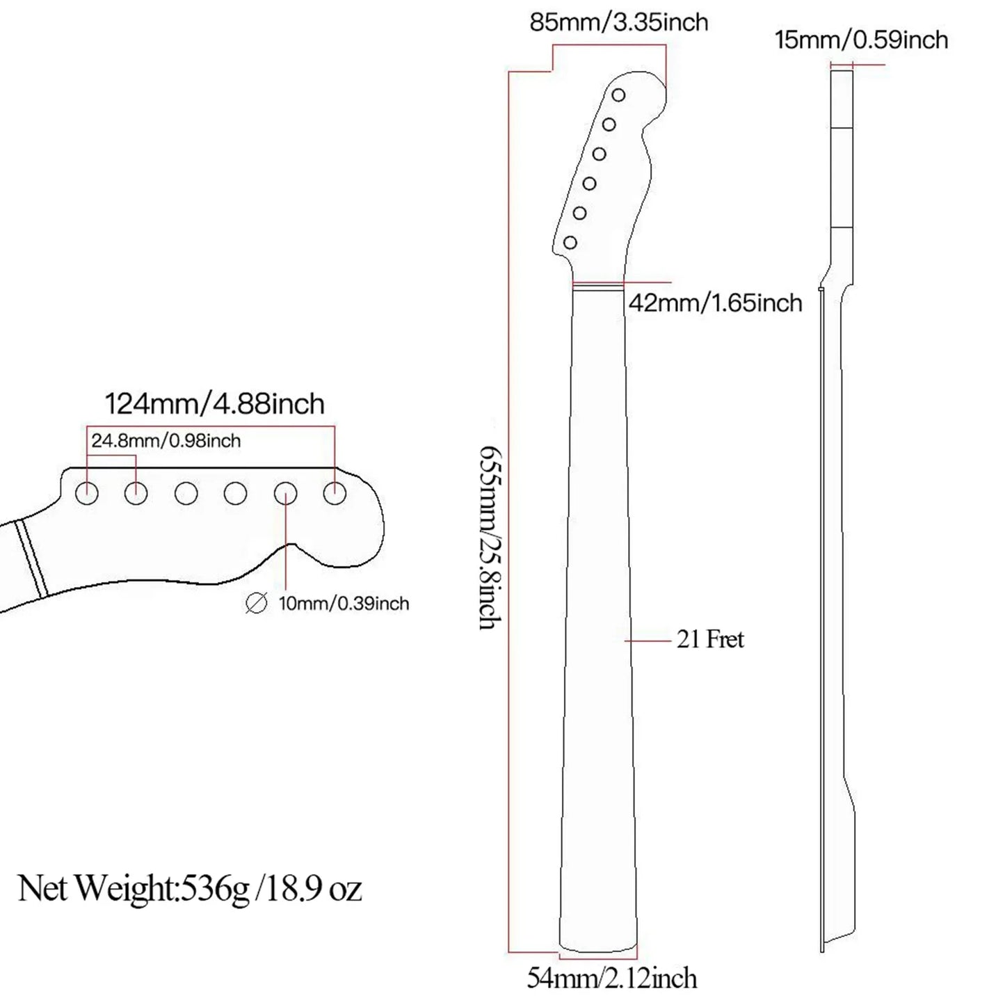 Shining Electric Guitar Neck with Back Center Line, Canadian Maple Handle, 21 Grade, TL Tele