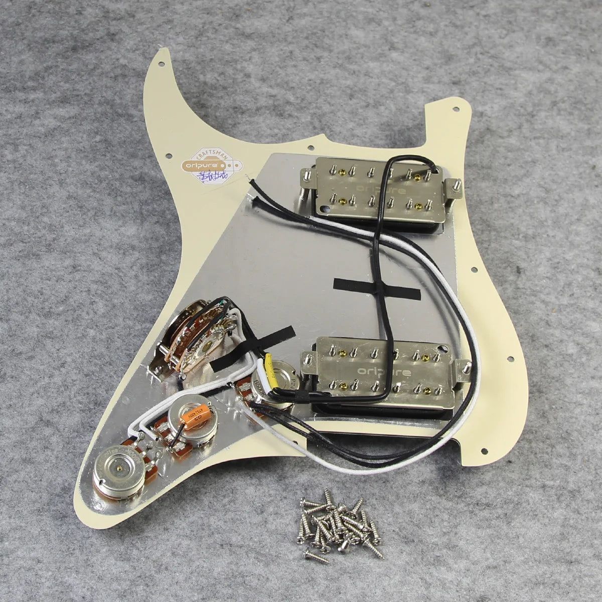 Oripure Prewired Guitar ST Pickguard HH Loaded with Alnico 5 Humbucker Pickups, 2T1V Pots, 5-Way 24-Pin Super Switch