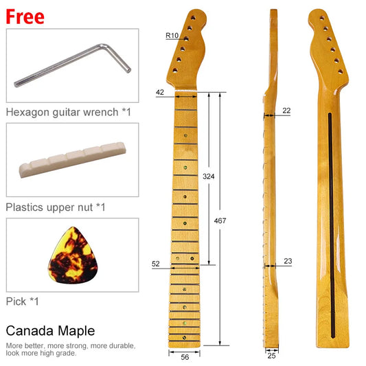 Electric guitar TL neck 6 strings 21 frets integrated handle yellowish bright light plus maple