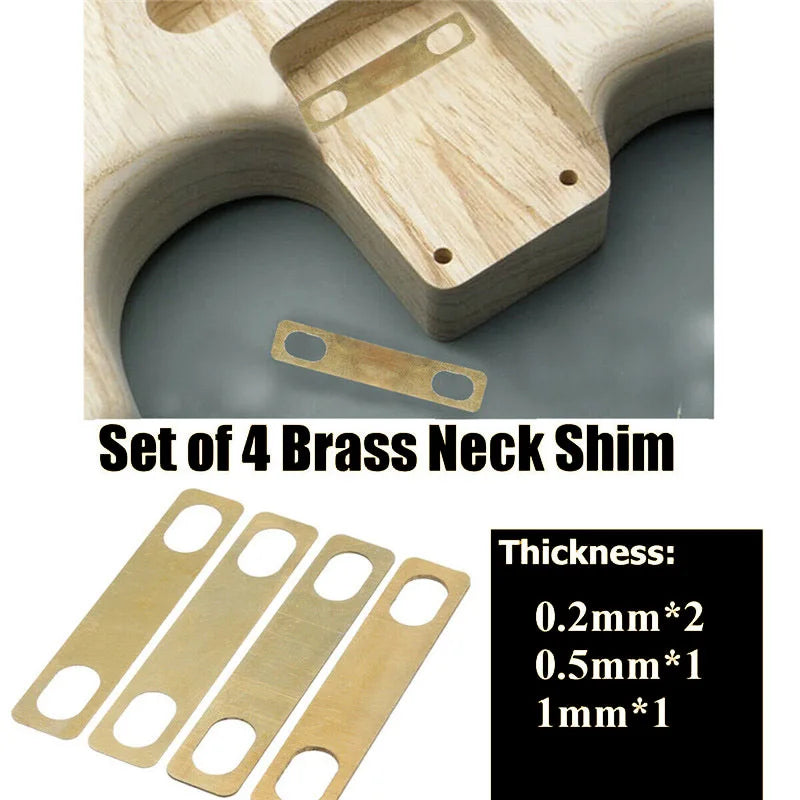 4-Piece Set Pure Copper Neck Mount Height Adjustment Shims with 0.1 mm Brass Shim – Neck Shim Set