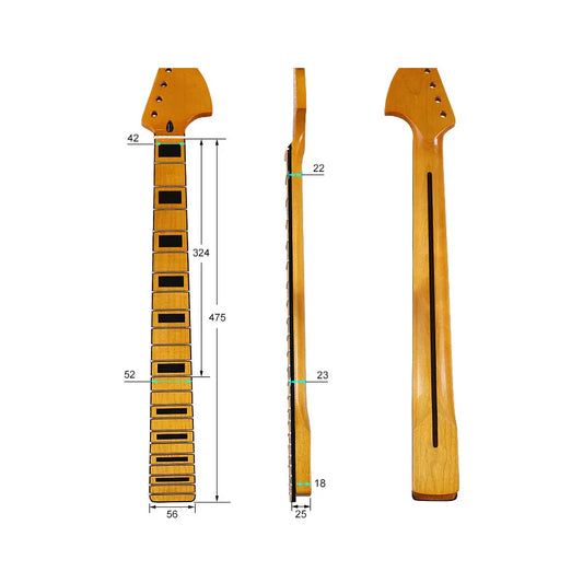 ST22 Big Head Yellow Black Square Edge Bright Electric Guitar Neck – 5.6 cm Wide