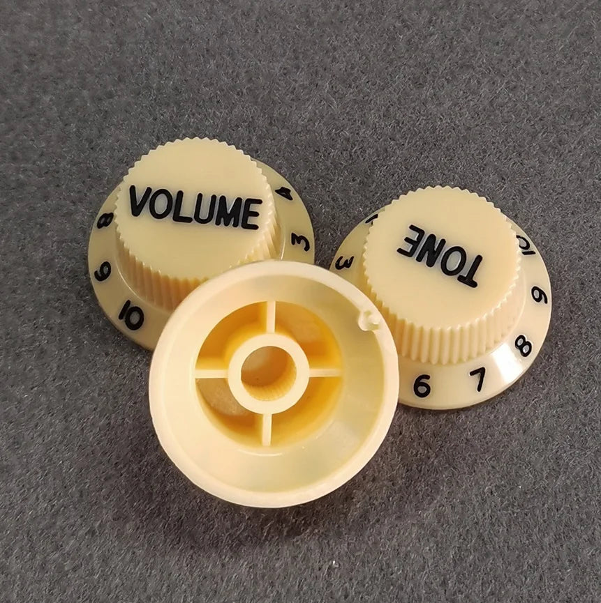 FLEOR 3pcs Plastic 2T1V Volume Tone Control Knobs High Dome Caps for ST Guitar